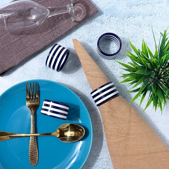 Set of 12 Epoxy Napkin Rings – Elegant Navy Blue & White Napkin Holders - Image 5