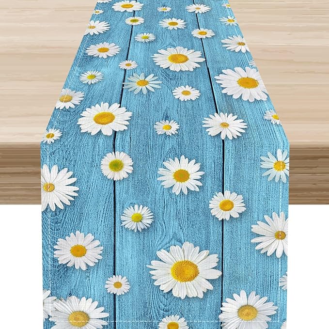Daisy Floral Table Runner, Spring Seasonal Summer Wild Flower Rustic Country by Unknown