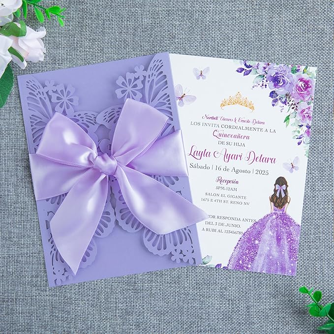 20 PCS 5.12x7.2 Butterfly Quinceanera Invitation Cards, Laser Cut Wedding 5x7 - Image 2