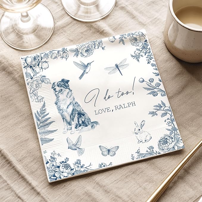 Luxury Personalized Dog Wedding Napkins, Custom Wedding Cocktail Napkins - Image 3