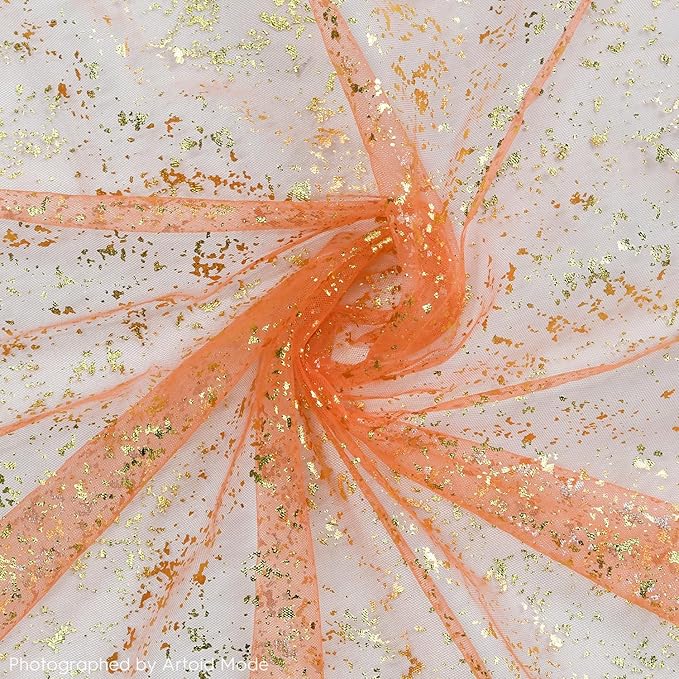 Artoid Mode 6PCS Orange Gold Gauze Table Runner 120 Inch 10FT, Glitter Metallic - Image 4