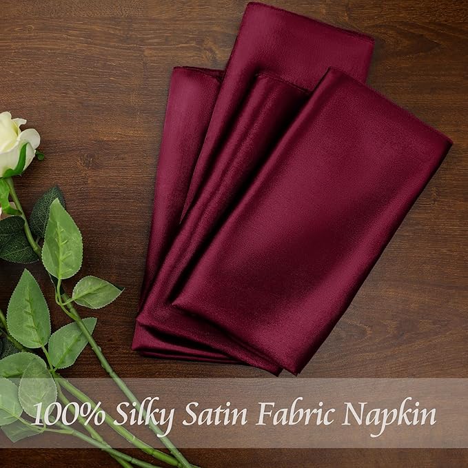 Manyshofu 60 Pieces Maroon Satin Napkins - Image 3