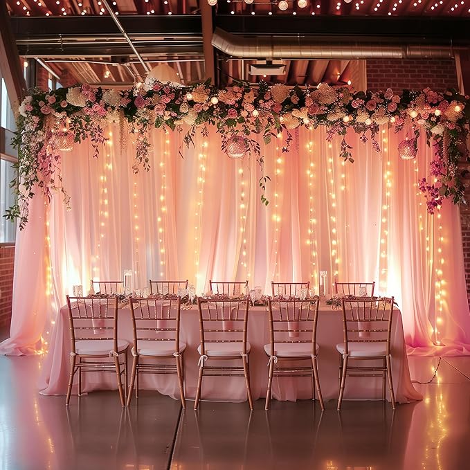 Tulle Backdrop Curtain with Lights String 10FT X 8FT Peach Sheer Tulle Backdrop - Image 7