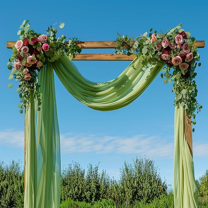 Wedding Arch Draping Fabric 4 Panels 28.7" x 20FT Sage Green Sheer Chiffon - Image 4