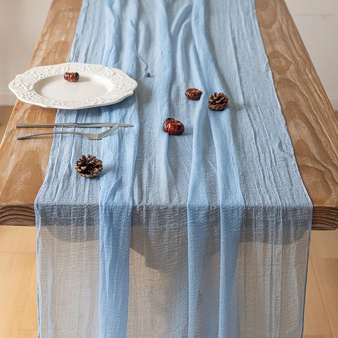 Cheesecloth Light Blue Table Runner Gauze Rustic Cheese Cloth Table Runner 120 - Image 3
