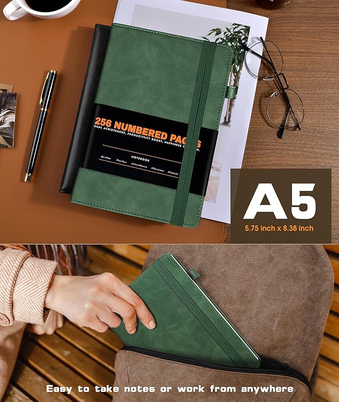 Lined Journal Notebook for Women Men, 256 Numbered Pages Hardcover Leather - Image 5
