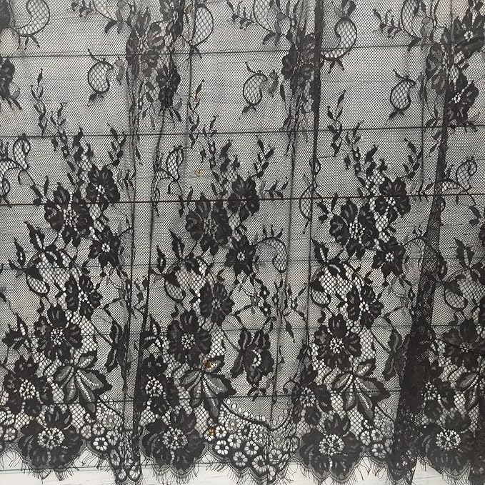 TINWIN Rectangle Lace Tablecloth 60x120 Inch Black Vintage Runner Eyelash Fabric - Image 9