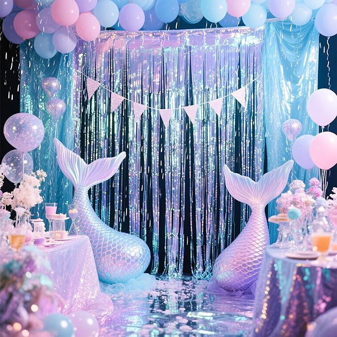 BTSD-home 4 Pack Iridescent Party Streamers Tinsel Foil Fringe Curtain - Image 2