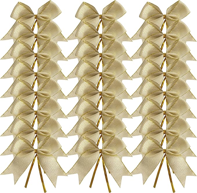 50pcs 3-1/2" White Gold Bows - Image 2