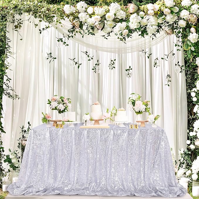 QueenDream Sequin Tablecloth Silver Rectangle Table Cloth - Image 4