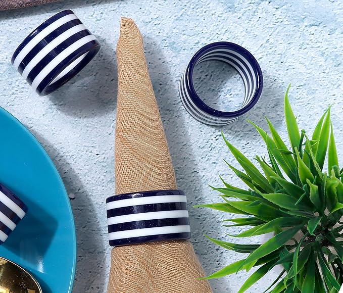 Set of 12 Epoxy Napkin Rings – Elegant Navy Blue & White Napkin Holders - Image 8