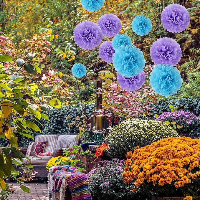 20 PCS Baby Blue Tissue Paper Pom Poms, Tissue Pom Poms Flowers, Sizes of 6" - Image 5