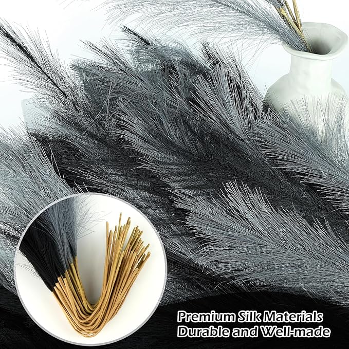 60 Pcs Pampas Grass Decor 21.7 Inch Faux Light Grey and Dark Grey Pampas Grass - Image 4