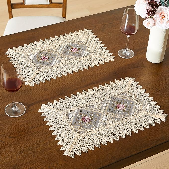 WARM HOME DESIGNS Gold Lace Placemats Set of 2. 18 Inch Crochet Doilies are by WarmHomeDesigns