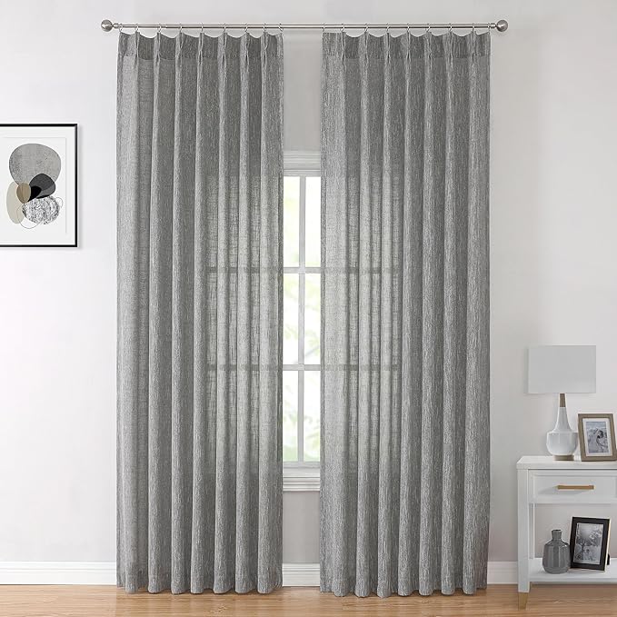 Vision Home Gray Pinch Pleated Semi Sheer Curtains Textured Light Filtering by VisionHome