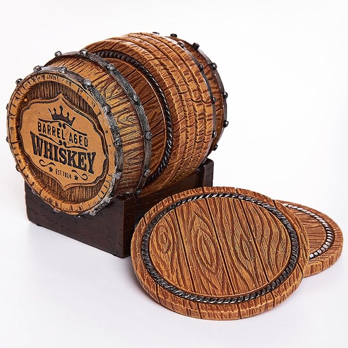 Cabin Obsession Whiskey Barrel Coaster Set – Handcrafted Whiskey Barrel Decor - Image 2