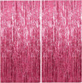 2 Pack Foil Curtain Backdrop Pink Metallic Tinsel Foil Fringe Curtains Photo by KEJ