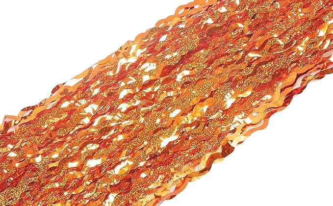 4 Pack Orange Wavy Metallic Tinsel Foil Fringe Curtains | 3.3 ft x 6.6 ft Party - Image 8