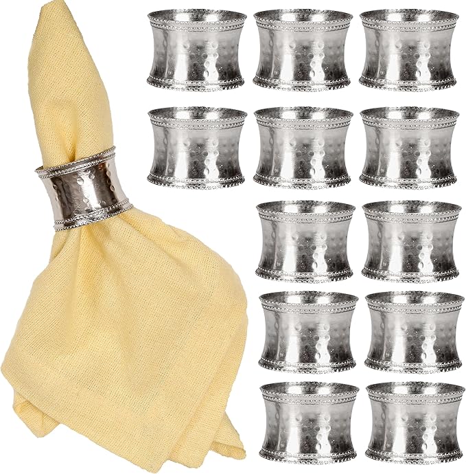 Silver Napkin Rings Set of 12, Heavy Duty Metal Napkin Holder Buckles, Fall by CLEENTABLE