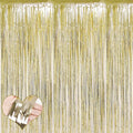 4 Pack Light Gold Fringe Curtain Backdrop, 3.2Ft x 6.6Ft Metallic Tinsel Foil by Mebiornt