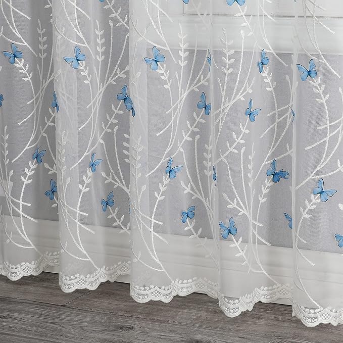 VISIONTEX White Sheer Voile Curtains, Decorative White Embossed Drip Rod Pocket - Image 3