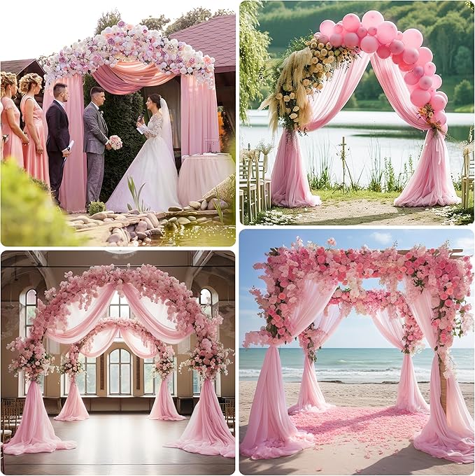 Wedding Arch Draping Fabric 4 Panels 28.7" x 20FT Blush Pink Sheer Chiffon - Image 6