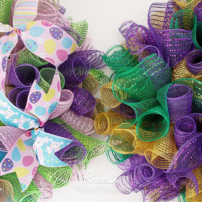 Ribbli 2 Rolls Purple Mesh Ribbon, 10 inch x 30 feet Each Roll, Metallic Purple - Image 3