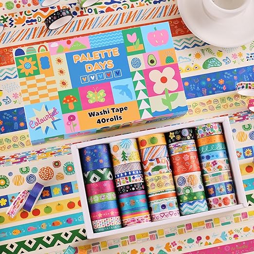 emmoolife 40 Rolls Washi Tape Set, Vibrant Color Palette-Themed Cute Decorative - Image 4