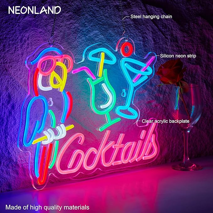 Parrot Cocktail Neon Sign for Wall Decor Bar LED Light Beer Wine Alcohol Man - Image 2