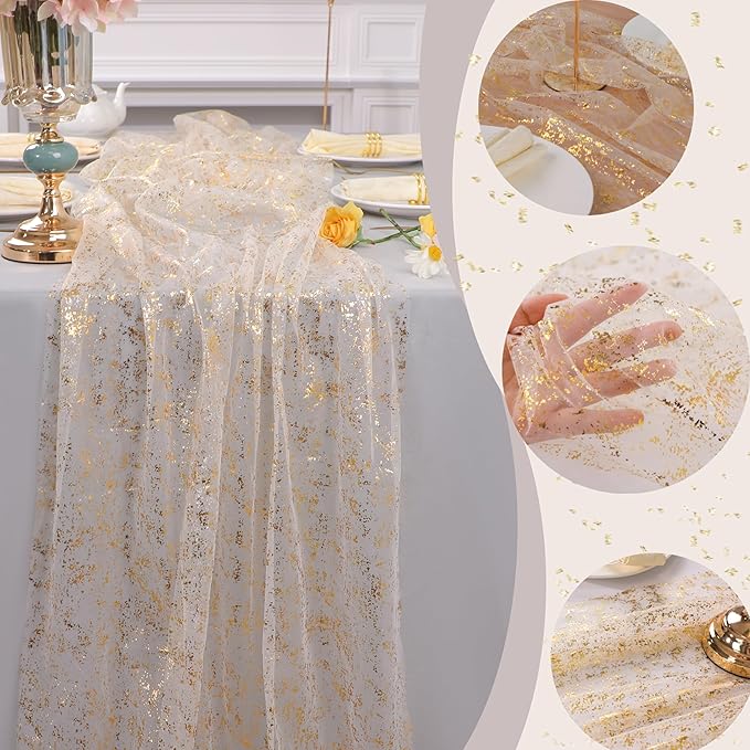 Snowkingdom 6Pcs 10 Ft Gold Table Runners, Sheer Chiffon Tulle Cheesecloth - Image 3