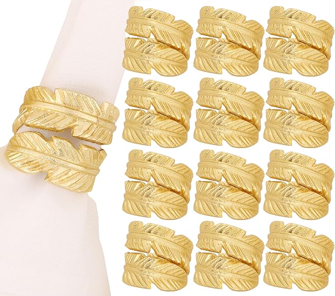 Gold Napkin Rings, Napkin Ring Set of 12, Napkin Holders by CLEENTABLE