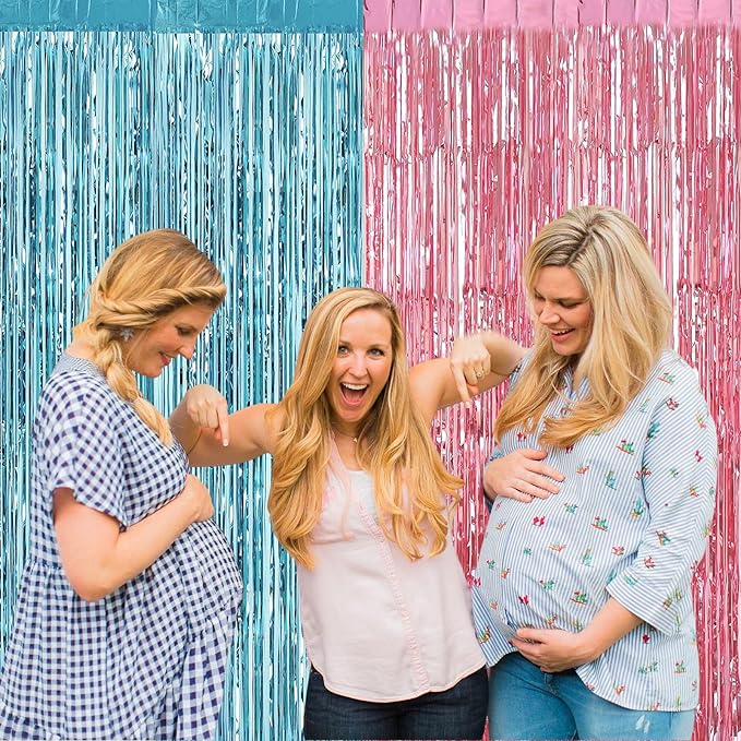 4 Pack 3.2Ft x 6.6Ft Pink Blue Fringe Curtain Backdrop, Metallic Tinsel Foil - Image 4