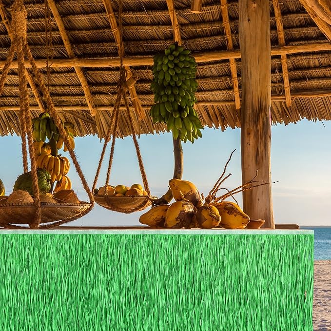 Fovths 2 Packs Luau Grass Table Skirt Paper Fringe Straw Grass Skirt 108 x 30 - Image 5