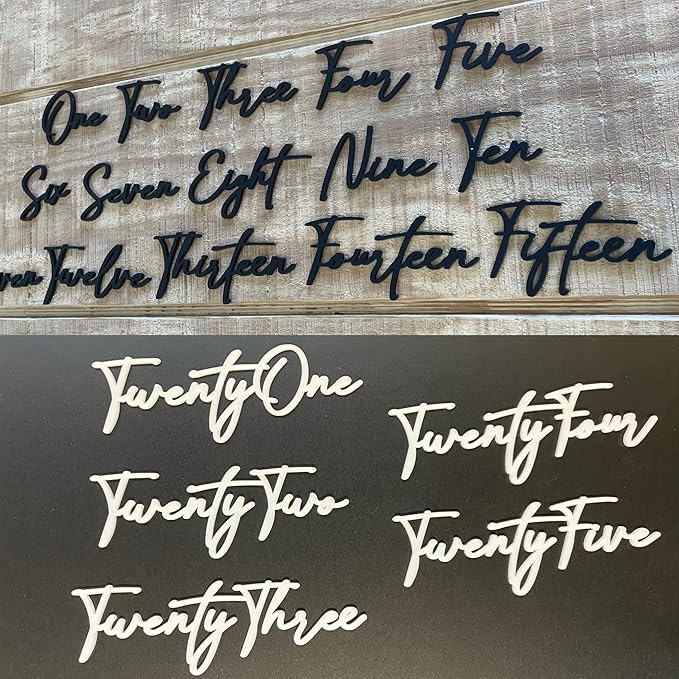 Cursive Wedding Table Number SET, DIY thin modern Black or White acrylic cutouts - Image 2