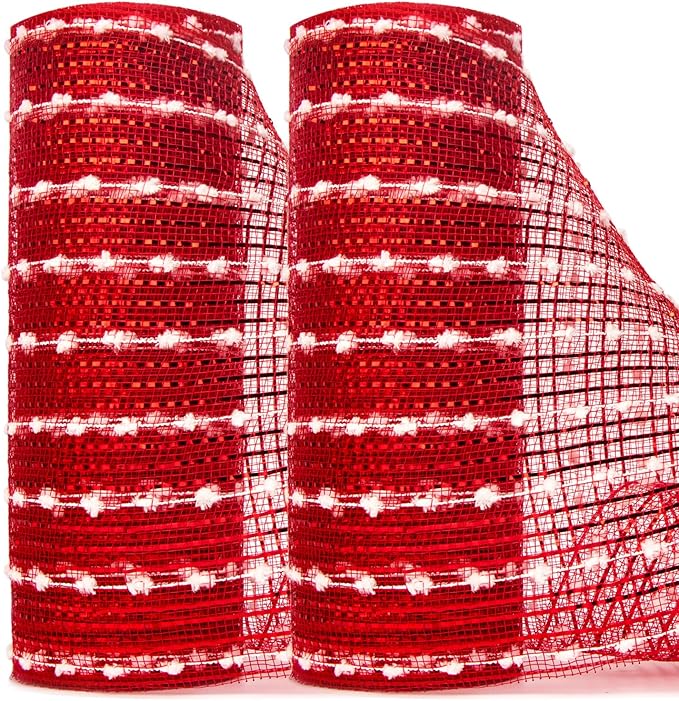 Ribbli Christmas Tree Ribbon Garland-2 Rolls Snowball Red Mesh, 10 Inch x 30 by Ribbli