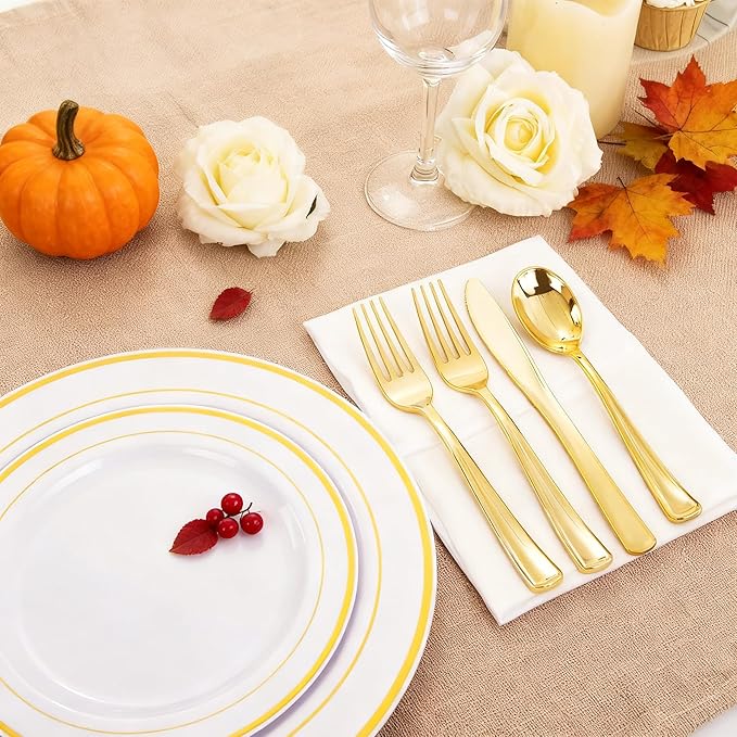 WDF 120 Pieces Gold Plastic Silverware - Image 4