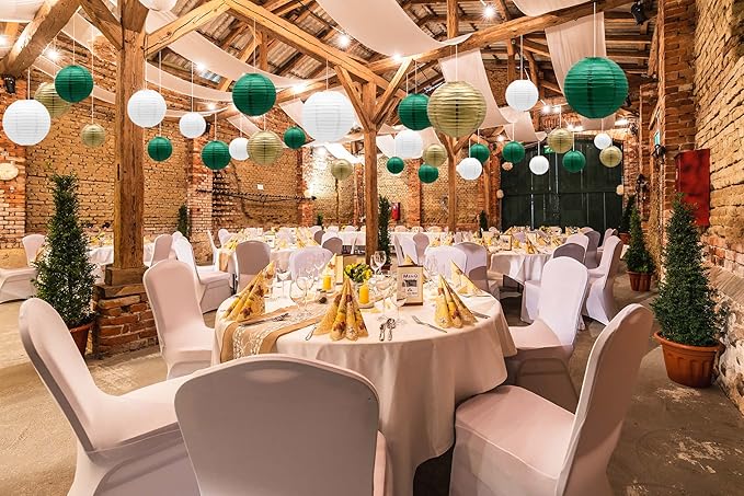 ADLKGG Green Gold Paper Lanterns Party Decorations, Round Hanging Lantern - Image 3