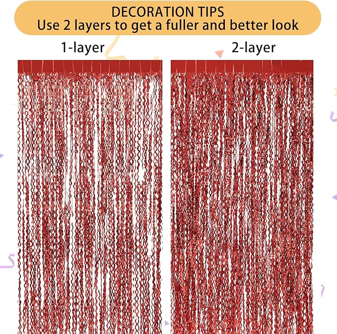 3 Pack Red Aluminium Foil Curtains, 3.3ft x 6.6ft, Wavy Shape, - Image 5