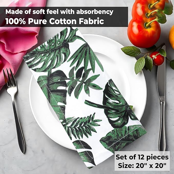 Urban Villa Cloth Napkins Tropical Print 100% Cotton Absorbent Dinner Napkins - Image 6