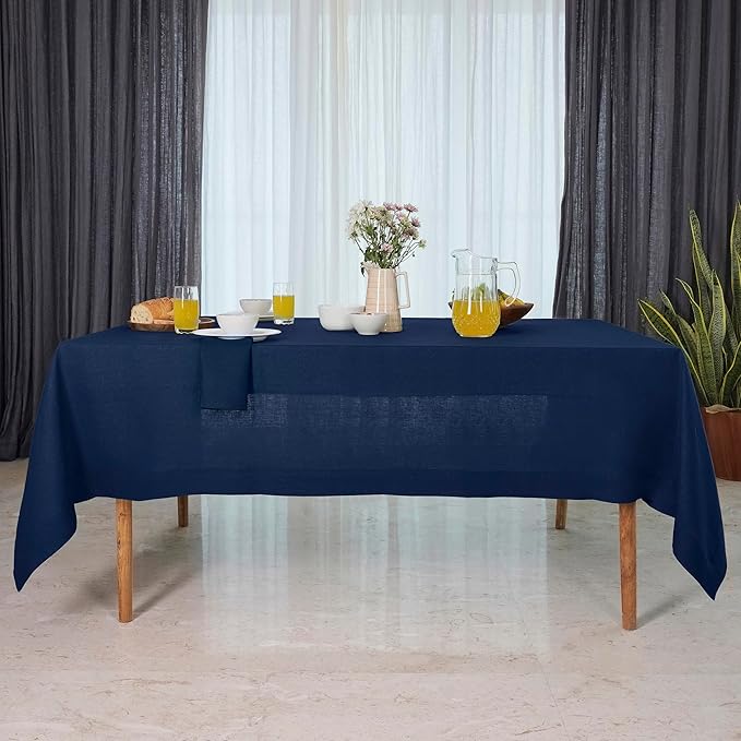 D'Moksha Homes Navy Blue Linen Tablecloth 54 x 72 Inch - Image 3