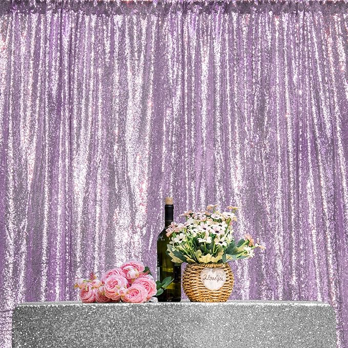 JYFLZQ Lavender Sequin Backdrop Curtains 8ft x 8ft 1 Panel Glitter Photo Booth - Image 6