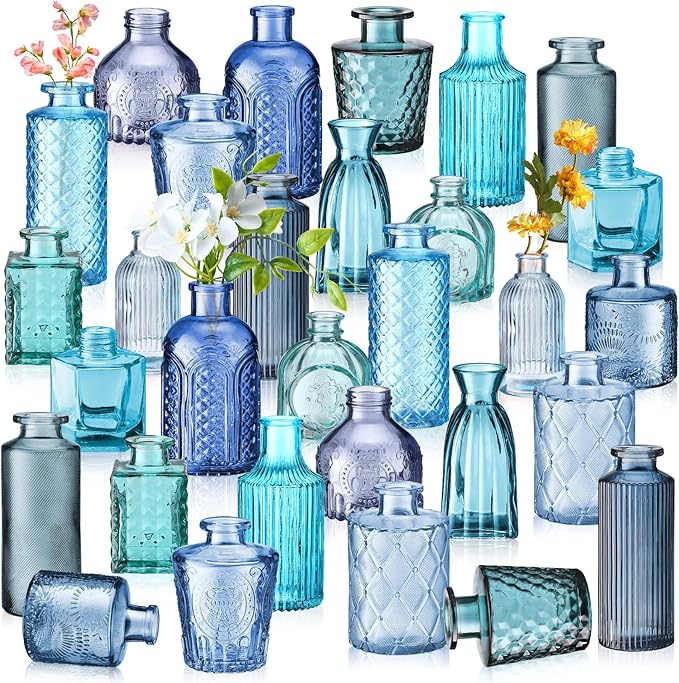 Yaomiao 30 Pcs Vases Bulk Colored Flower Glass Vases Bud Vintage Colored Glass by Yaomiao