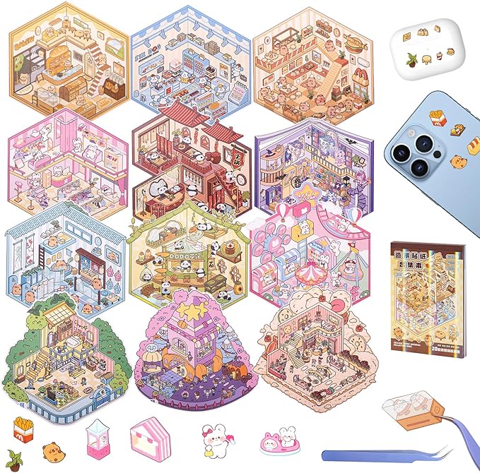 20 Sets 3D House Stickers with Metal Tweezers | DIY Miniature House Scenes Kit by Buyank