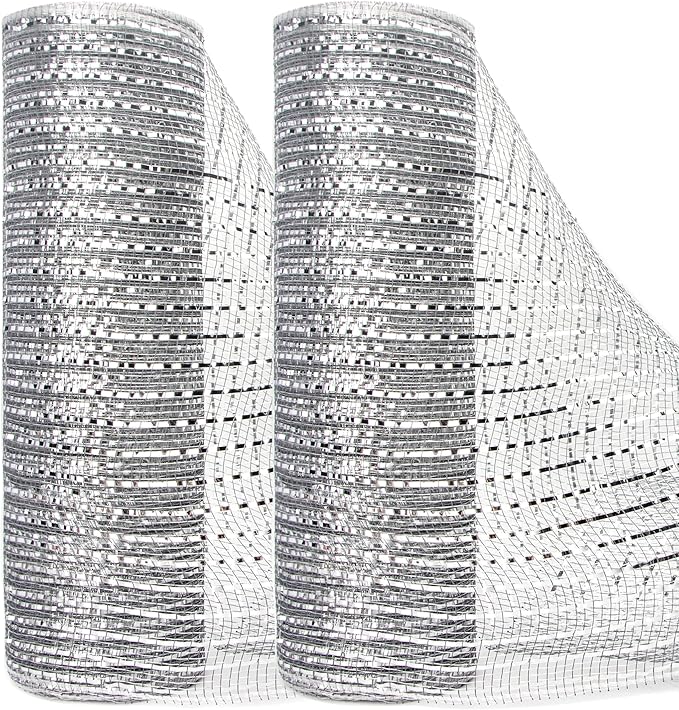 Ribbli 2 Rolls Silver Mesh Ribbon, 10 inch x 30 feet Each Roll, Metallic by Ribbli