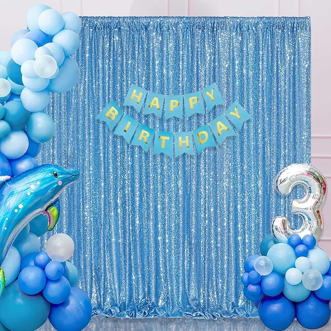 Baby Blue Curtains Backrop for Wedding Parties: 10ftx10ft Sequin Photo Backdrop - Image 2
