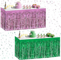 2 Pack Light Pink Green Table Skirts, 29x108" Metallic Foil Tinsel Fringe Table by Unknown