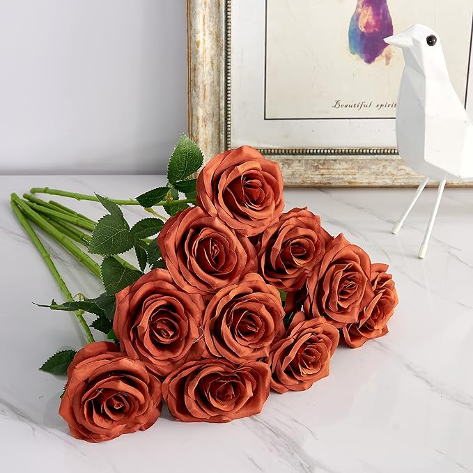 Artificial Rose 10pcs Open Flower Bouquet Faux Rose Stems - Image 5