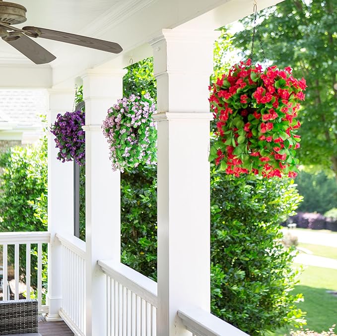 Artificial Faux Hanging White Flowers Plants Basket - Image 9