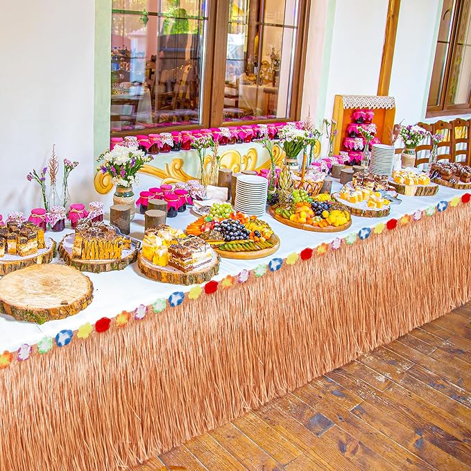 Hawaiian Themed Party Decorations, 108 X 29.5" Table Skirt Flower Tropical Hula - Image 6