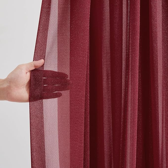 Burgundy Wedding Arch Draping Fabric 2 Panels 30'' x 20FT Burgundy Drapes Sheer - Image 3